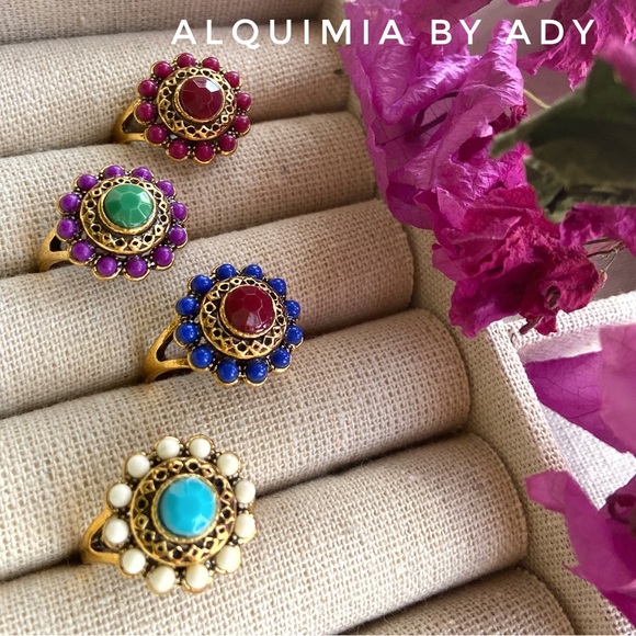 Alquimia Jewelry - Viva Magenta gold rainbow Bollywood ring